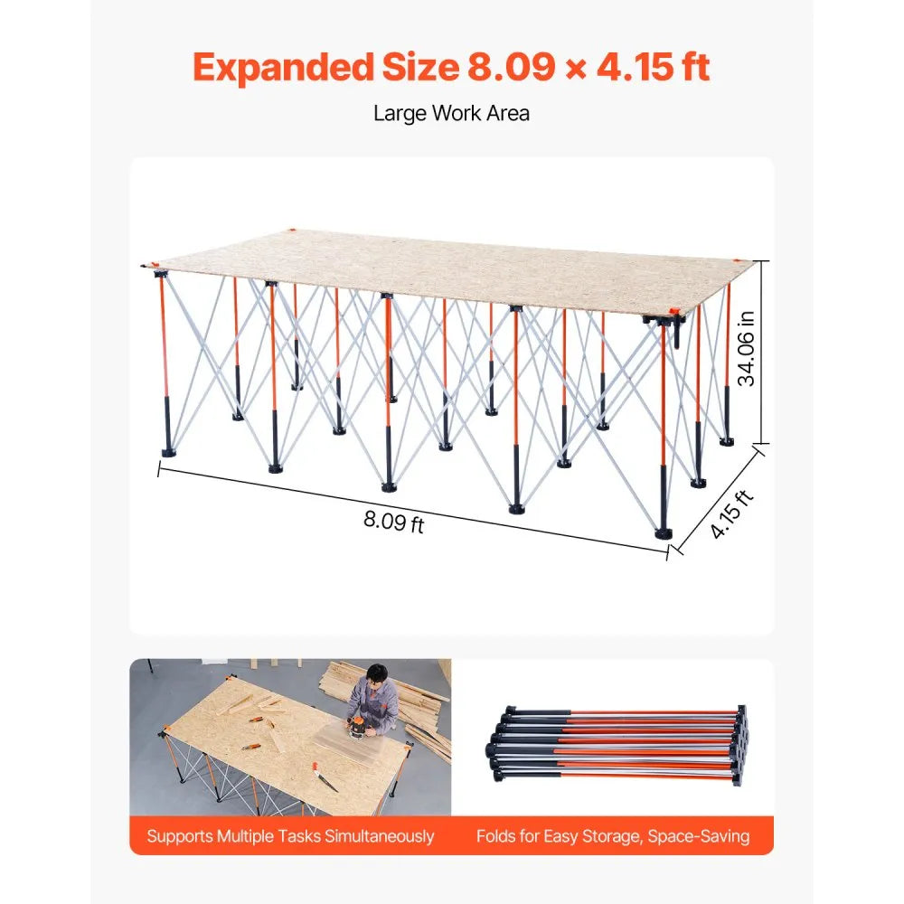 VEVOR Portable Folding Workstand 8.02 x 4.12 ft Collapsible Work Stand 6000 lbs