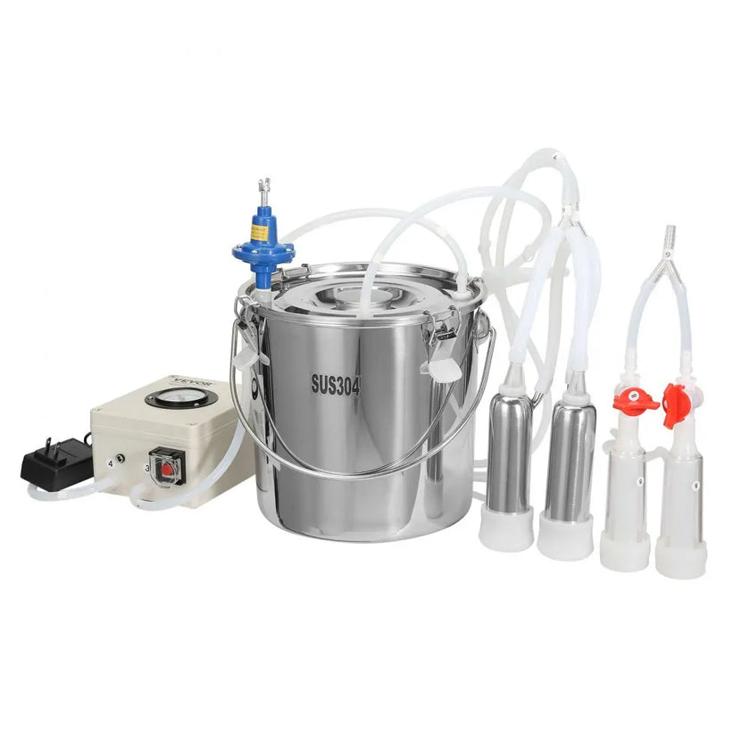 VEVOR Goat Milking Machine, 12 L 304 Stainless Steel Bucket, Electric Automatic Pulsation Vacuum Milker, Portable Milker with Food-grade Silicone Cups and Tubes, Adjustable Suction for Cows and Sheep
