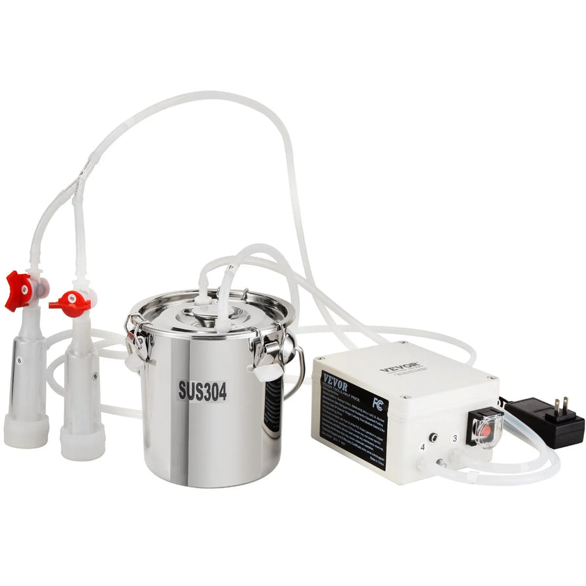 VEVOR Goat Milking Machine, 3 L 304 Stainless Steel Bucket, Electric Automatic Pulsation Vacuum Milker, Portable Milker with Food-grade Silicone Cups and Tubes, Adjustable Suction for Sheep