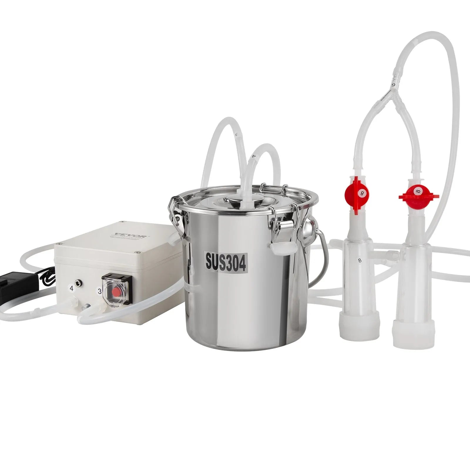 VEVOR Goat Milking Machine, 3 L 304 Stainless Steel Bucket, Electric Automatic Pulsation Vacuum Milker, Portable Milker with Food-grade Silicone Cups and Tubes, Adjustable Suction for Sheep
