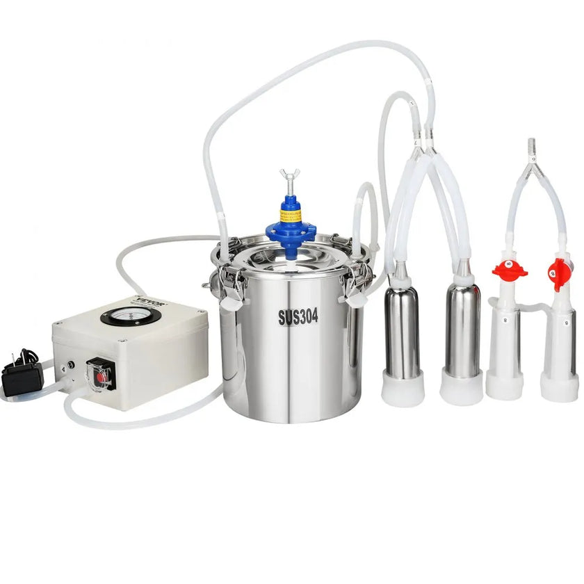 VEVOR Goat Milking Machine, 6 L 304 Stainless Steel Bucket, Electric Automatic Pulsation Vacuum Milker, Portable Milker with Food-grade Silicone Cups and Tubes, Adjustable Suction for Cows and Sheep