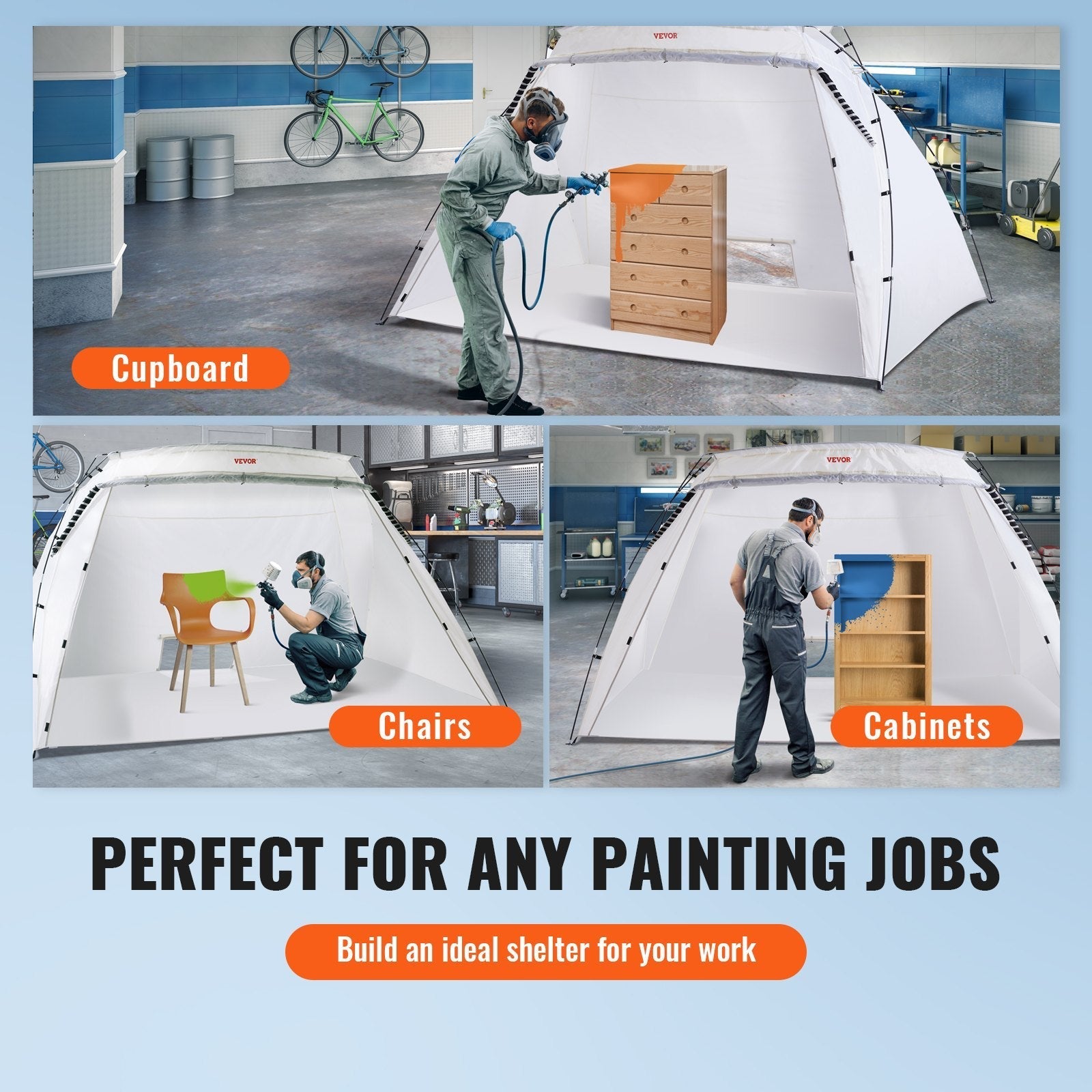 VEVOR Spray Paint Shelter, 10x7x6ft Portable Spray Paint Tent with Built-In Floor & Mesh Screen, Foldable Pop Up Paint Booth for Furniture Large DIY Hobby Tool Painting Station