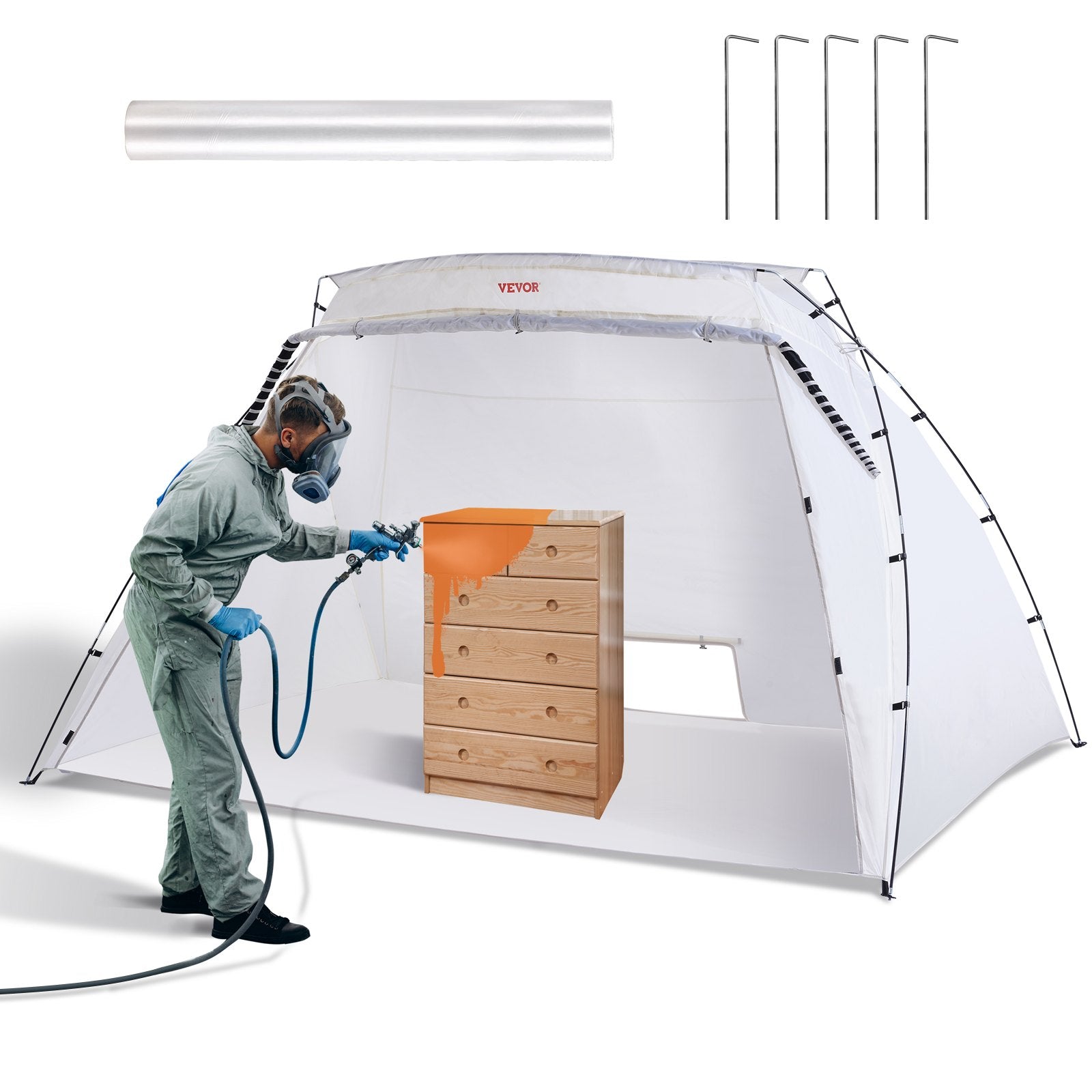 VEVOR Spray Paint Shelter, 10x7x6ft Portable Spray Paint Tent with Built-In Floor & Mesh Screen, Foldable Pop Up Paint Booth for Furniture Large DIY Hobby Tool Painting Station