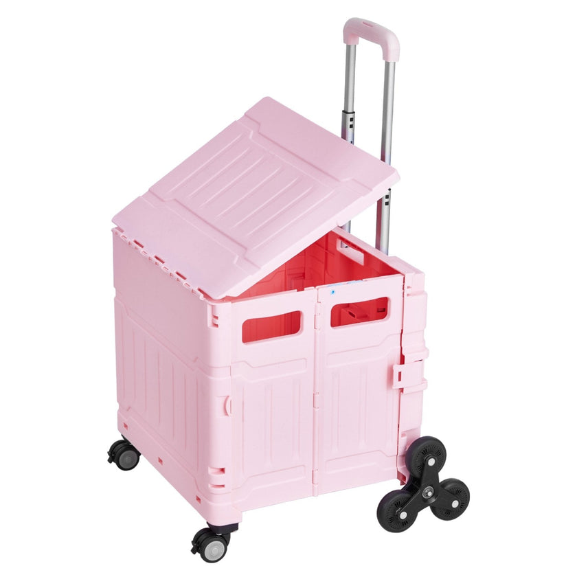 VEVOR Foldable Cart with Stair Climbing Wheels Collapsible Rolling Crate 65L