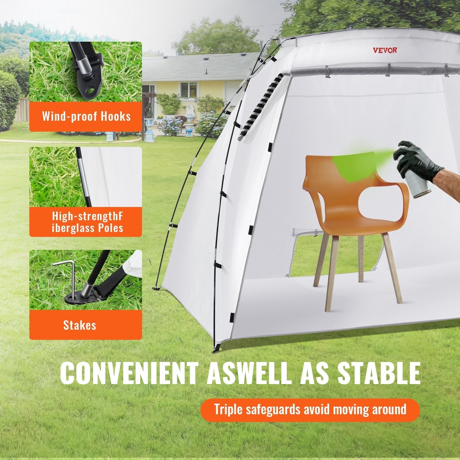VEVOR Spray Paint Shelter, 7.5x5.2x5.2ft Portable Spray Paint Tent with Built-In Floor & Mesh Screen, Foldable Pop Up Paint Booth for Furniture Large DIY Hobby Tool Painting Station