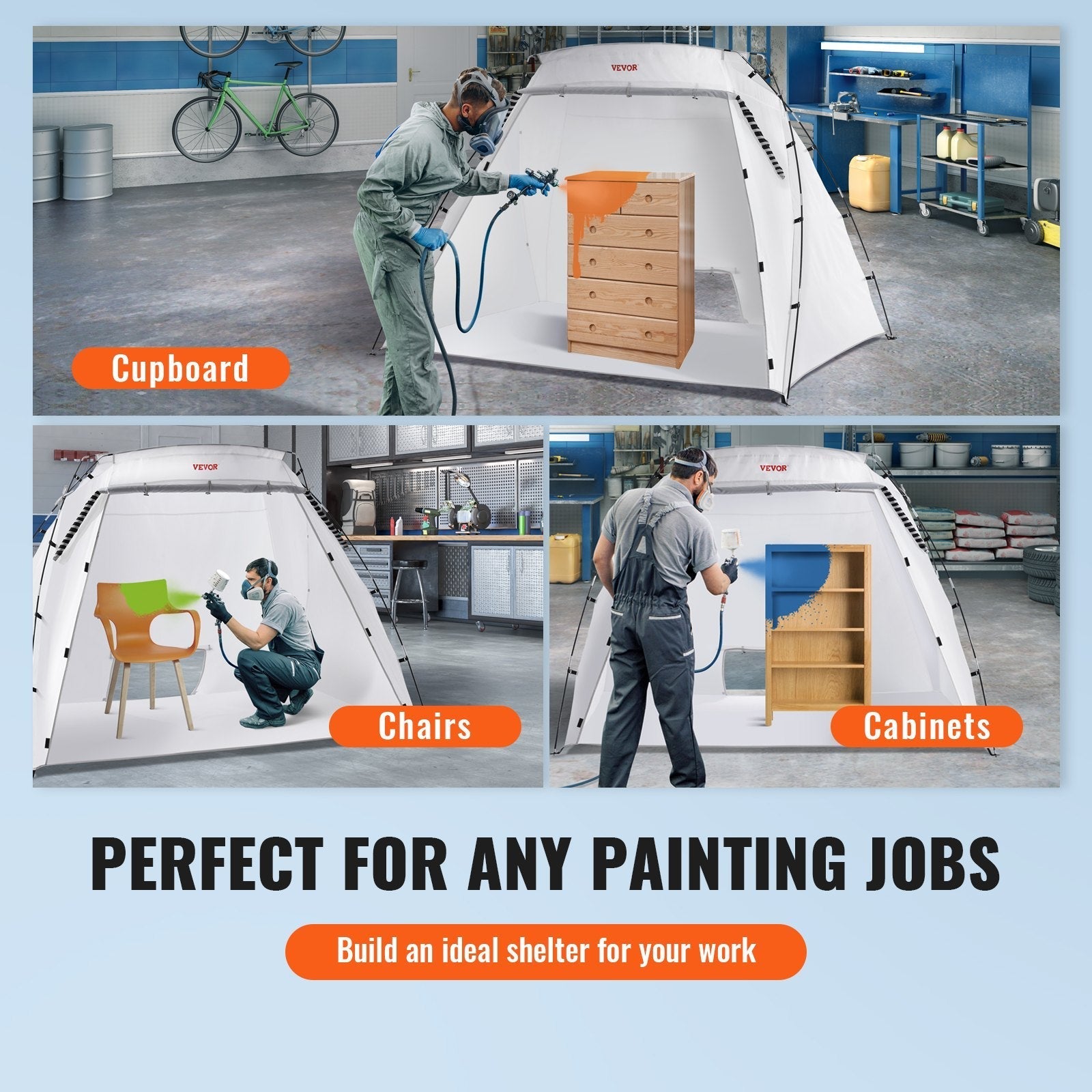 VEVOR Spray Paint Shelter, 7.5x5.2x5.2ft Portable Spray Paint Tent with Built-In Floor & Mesh Screen, Foldable Pop Up Paint Booth for Furniture Large DIY Hobby Tool Painting Station