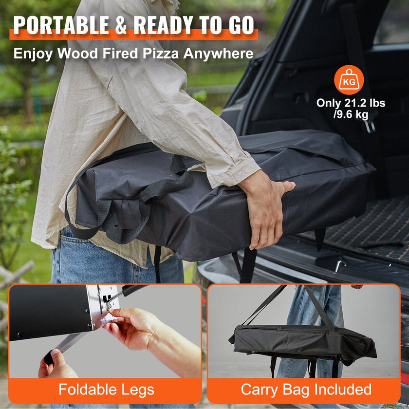 VEVOR Outdoor Pizza Oven, Wood Pellet and Charcoal Fired Pizza Maker 12-inch, Portable Outside Stainless Steel Pizza Grill with Pizza Stone, Waterproof Cover, Shovel, Wood Burner for Backyard Camping