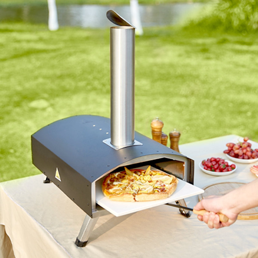 VEVOR Outdoor Pizza Oven, Wood Pellet and Charcoal Fired Pizza Maker 12-inch, Portable Outside Stainless Steel Pizza Grill with Pizza Stone, Waterproof Cover, Shovel, Wood Burner for Backyard Camping