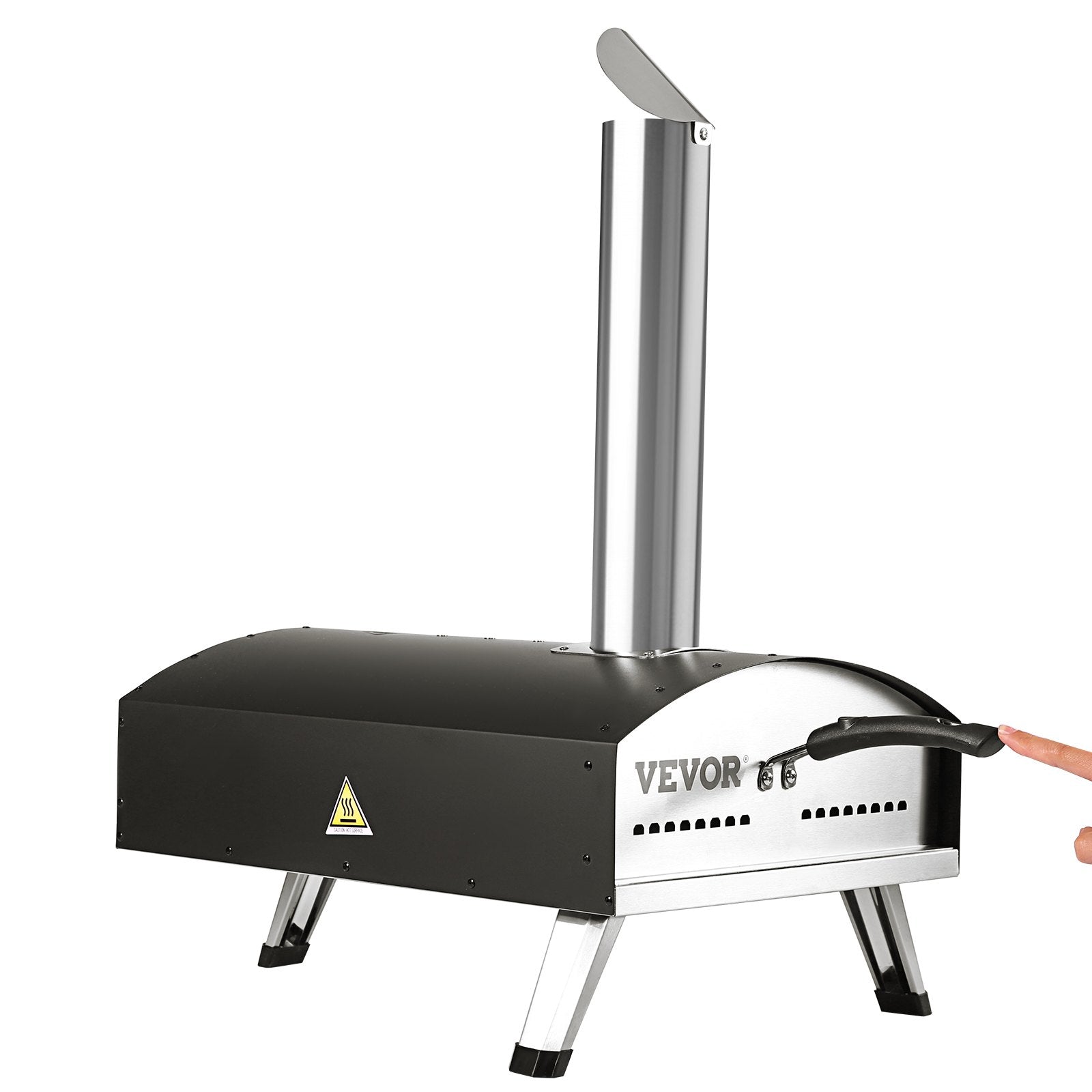 VEVOR Outdoor Pizza Oven, Wood Pellet and Charcoal Fired Pizza Maker 12-inch, Portable Outside Stainless Steel Pizza Grill with Pizza Stone, Waterproof Cover, Shovel, Wood Burner for Backyard Camping
