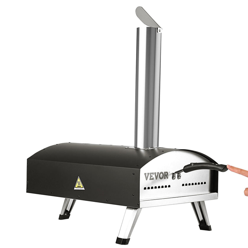 VEVOR Outdoor Pizza Oven, Wood Pellet and Charcoal Fired Pizza Maker 12-inch, Portable Outside Stainless Steel Pizza Grill with Pizza Stone, Waterproof Cover, Shovel, Wood Burner for Backyard Camping