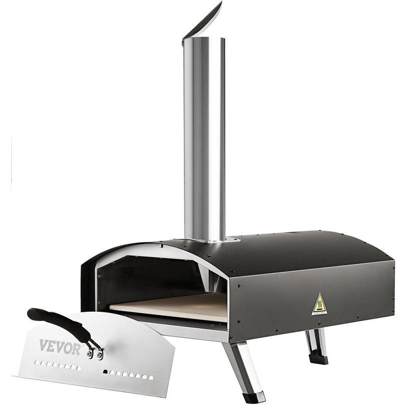 VEVOR Outdoor Pizza Oven, Wood Pellet and Charcoal Fired Pizza Maker 12-inch, Portable Outside Stainless Steel Pizza Grill with Pizza Stone, Waterproof Cover, Shovel, Wood Burner for Backyard Camping