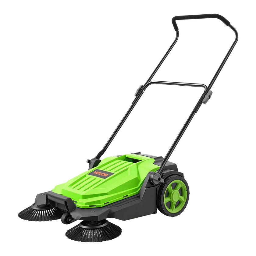 Walk-Behind Hand Push Floor Sweeper, Non-Electric Manual Floor Sweeper with 25.6