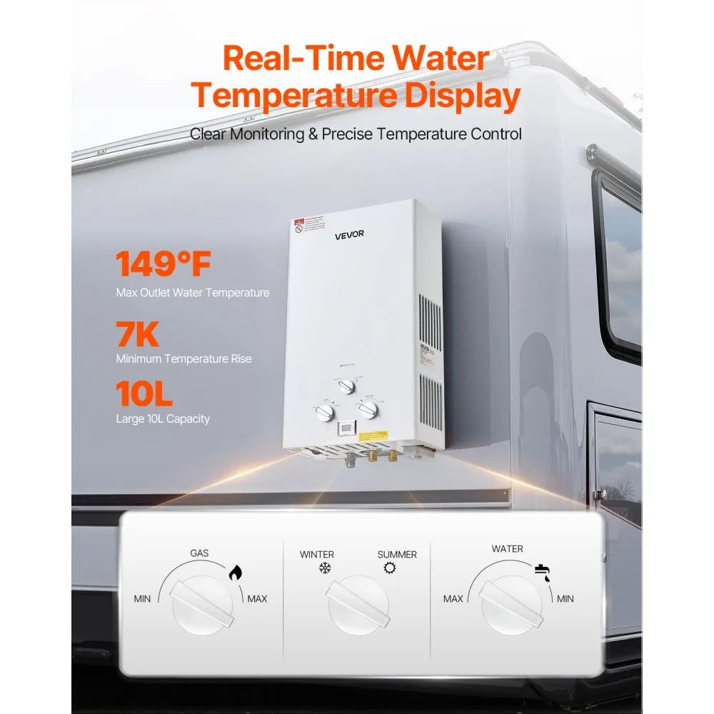 VEVOR Portable Propane Water Heater 10L Tankless with Accessory Regulator