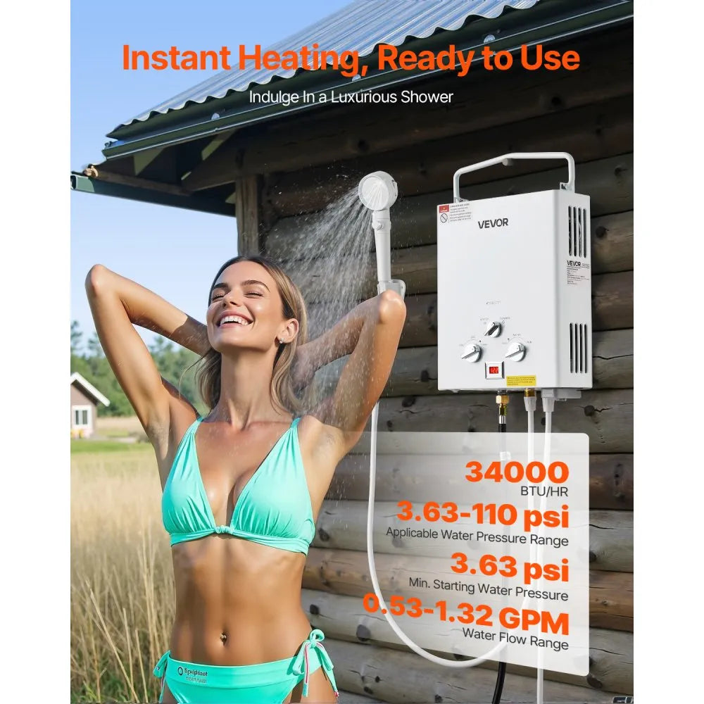 VEVOR Portable Propane Water Heater 5L Tankless with Accessory Regulator