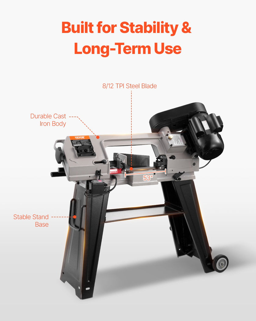 VEVOR Metal Horizontal Band Saw 4 in x 6 in 550W Variable Speed Bandsaw 110V