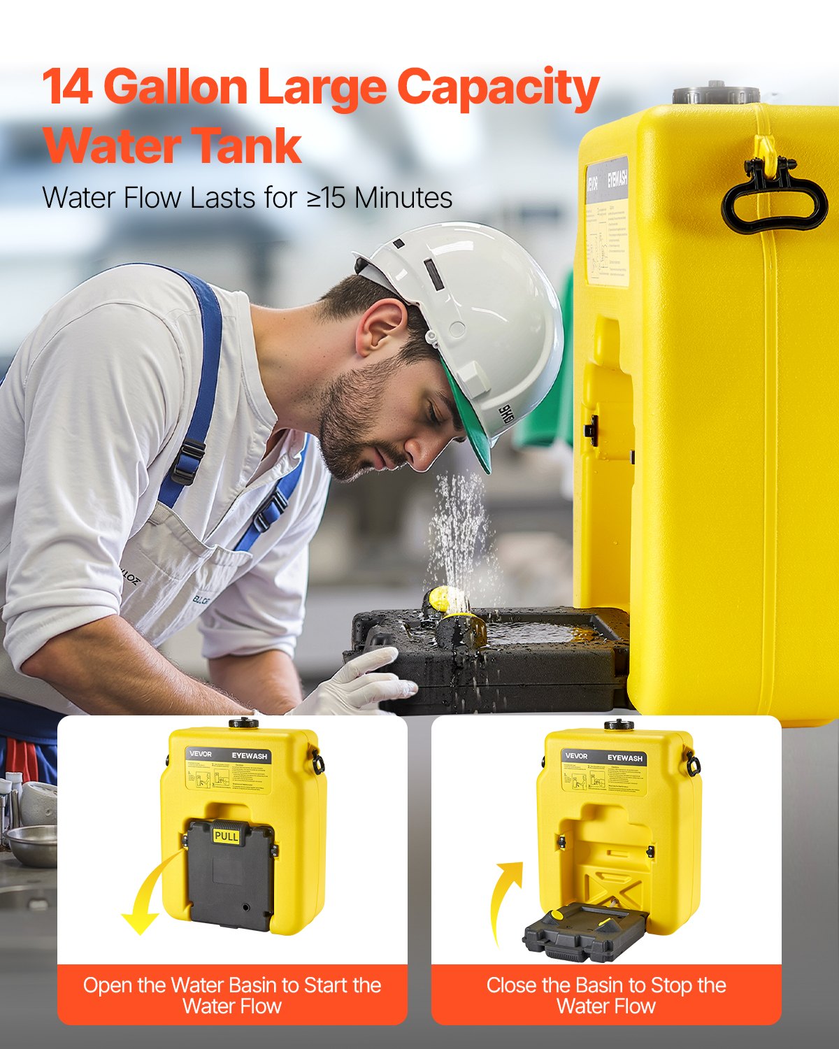 VEVOR Portable Eye Wash Station 14-Gal OSHA-Approved Emergency Eyewash Station