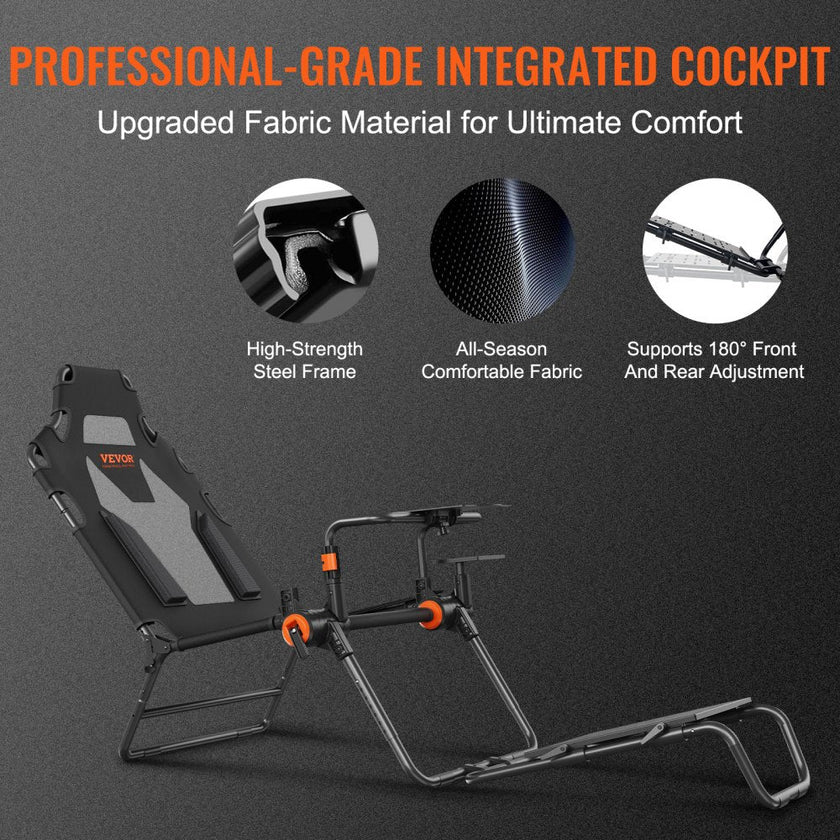 VEVOR Racing Wheel Stand Foldable Fit For Logitech,Thrustmaster,Fanatec,Hori,Mad Catz, Carbon Steel Driving Simulator Cockpit Adjustable Pedal & Seat ,Fit Most Wheels and Pedals, Max. Load 330lbs