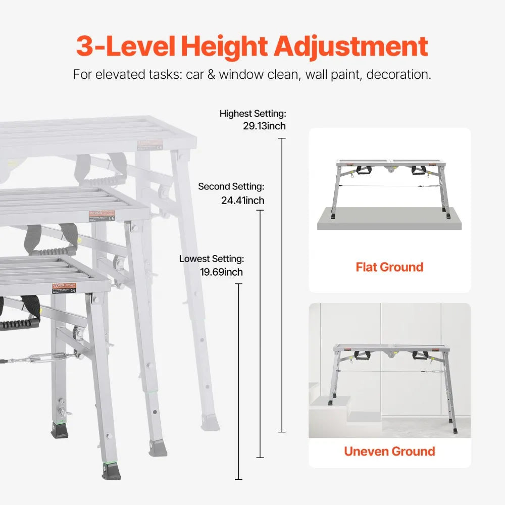 VEVOR Work Platform Adjustable Height Portable Scaffolding Platform 400 lb Load