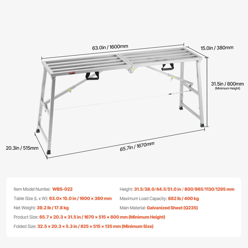 VEVOR Work Platform Adjustable Height Portable Scaffolding Platform 800 lb Load