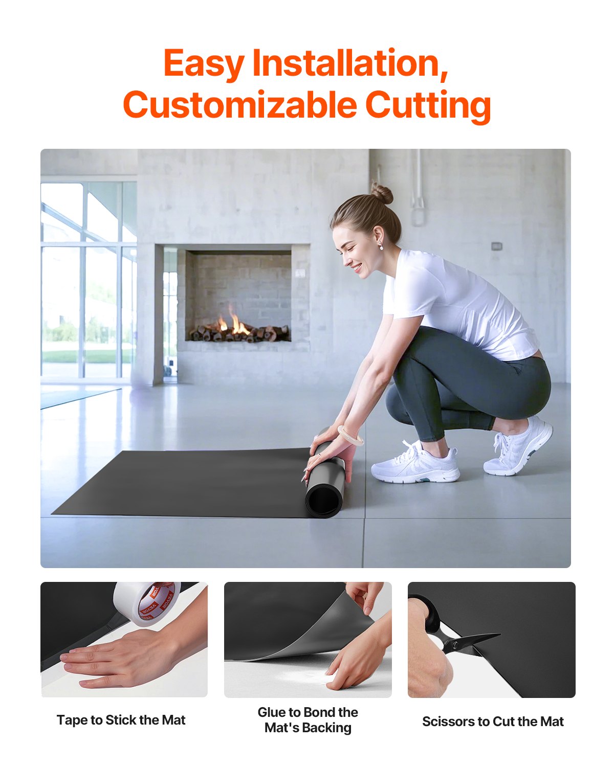 Gym Flooring Set 6.6' x 3' PVC Yoga Fitness Equipment Mat for Pilates