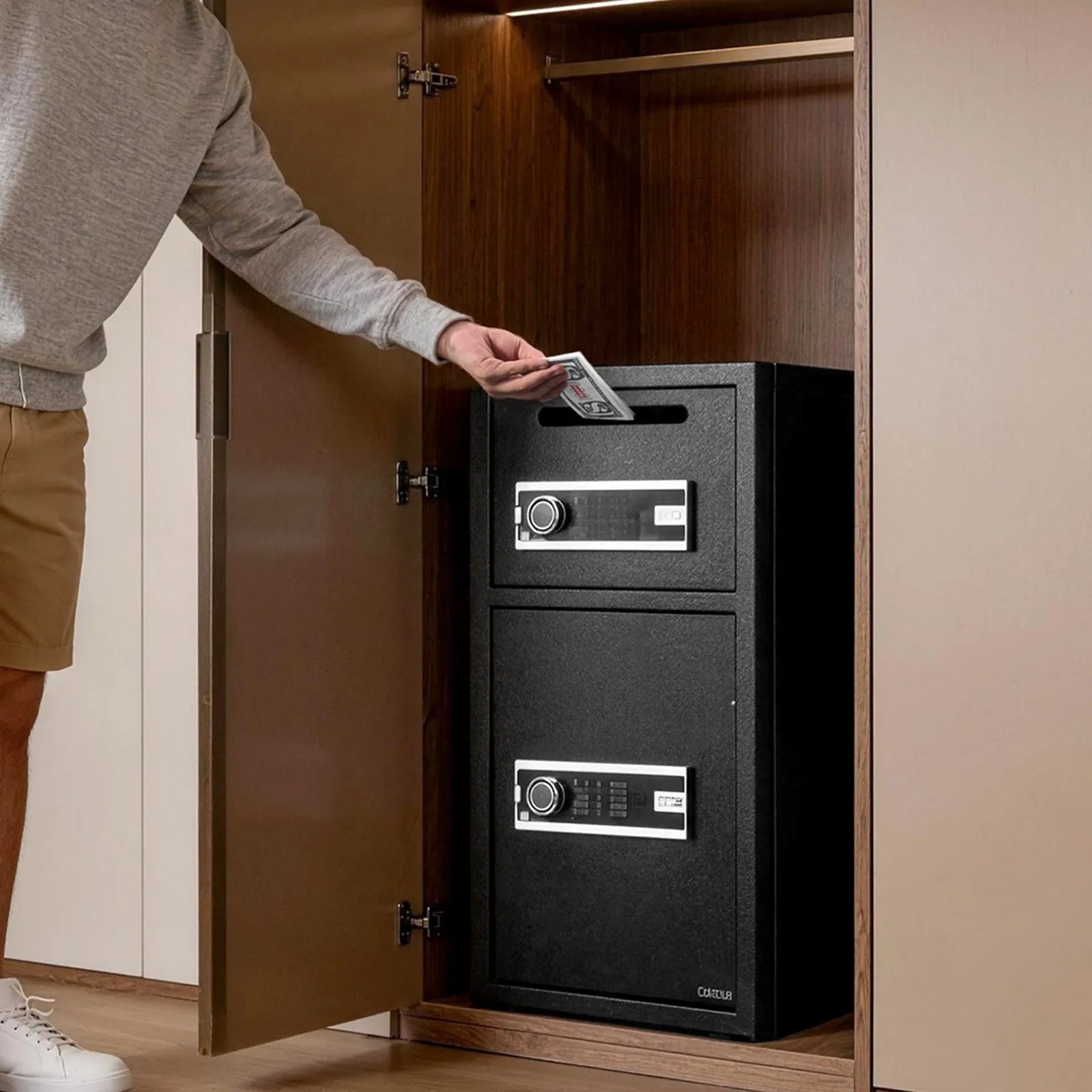 Double Door Home Safe, 3.3 Cu. Ft. Electronic Security Safe with Digital Keypad, Drop Slot & Backup Keys