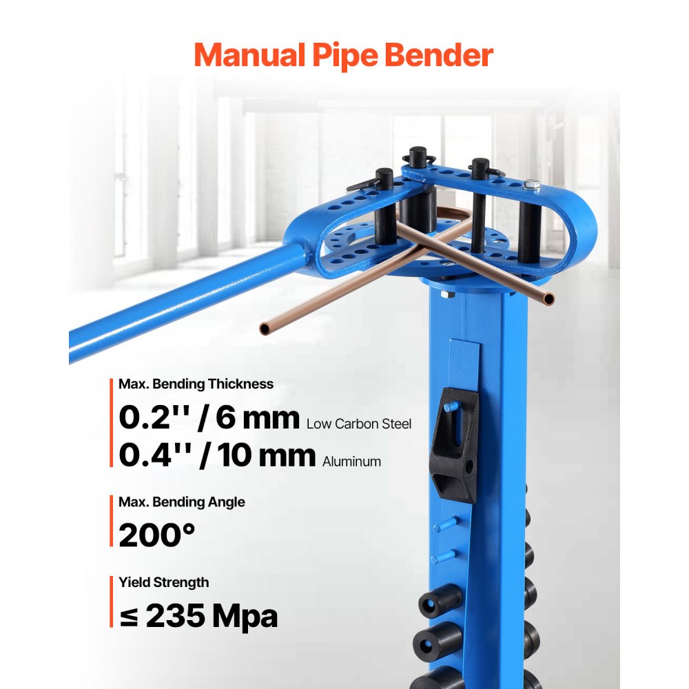 VEVOR Manual Pipe Bender, Pipe Tube Bender with 14 Bending Dies, 200° Heavy-Duty Tube Bending Tool for Copper Aluminum Iron Pipes, Ideal for HVAC Air Conditioning Refrigerator Auto Repair