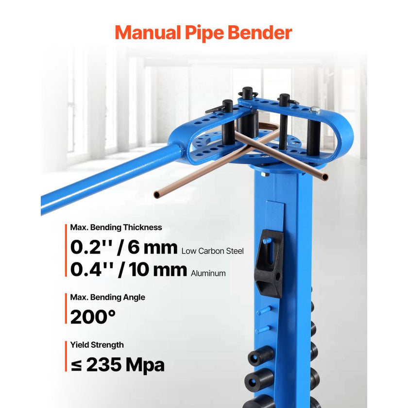 VEVOR Manual Pipe Bender, Pipe Tube Bender with 14 Bending Dies, 200° Heavy-Duty Tube Bending Tool for Copper Aluminum Iron Pipes, Ideal for HVAC Air Conditioning Refrigerator Auto Repair