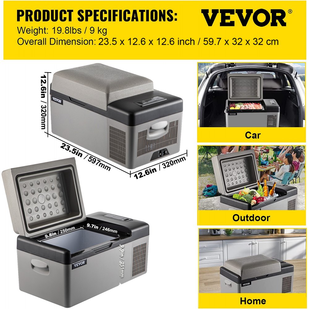 VEVOR Portable Refrigerator 21 Quart(20 Liter),12 Volt Refrigerator App Control(-4?~68?), Car Refrigerator Electric Compressor Cooler with 12/24v DC & 110-240v AC for Camping, Travel, Fishing, Outdoor