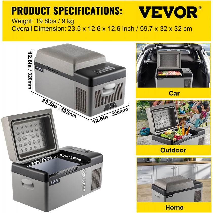 VEVOR Portable Refrigerator 21 Quart(20 Liter),12 Volt Refrigerator App Control(-4?~68?), Car Refrigerator Electric Compressor Cooler with 12/24v DC & 110-240v AC for Camping, Travel, Fishing, Outdoor