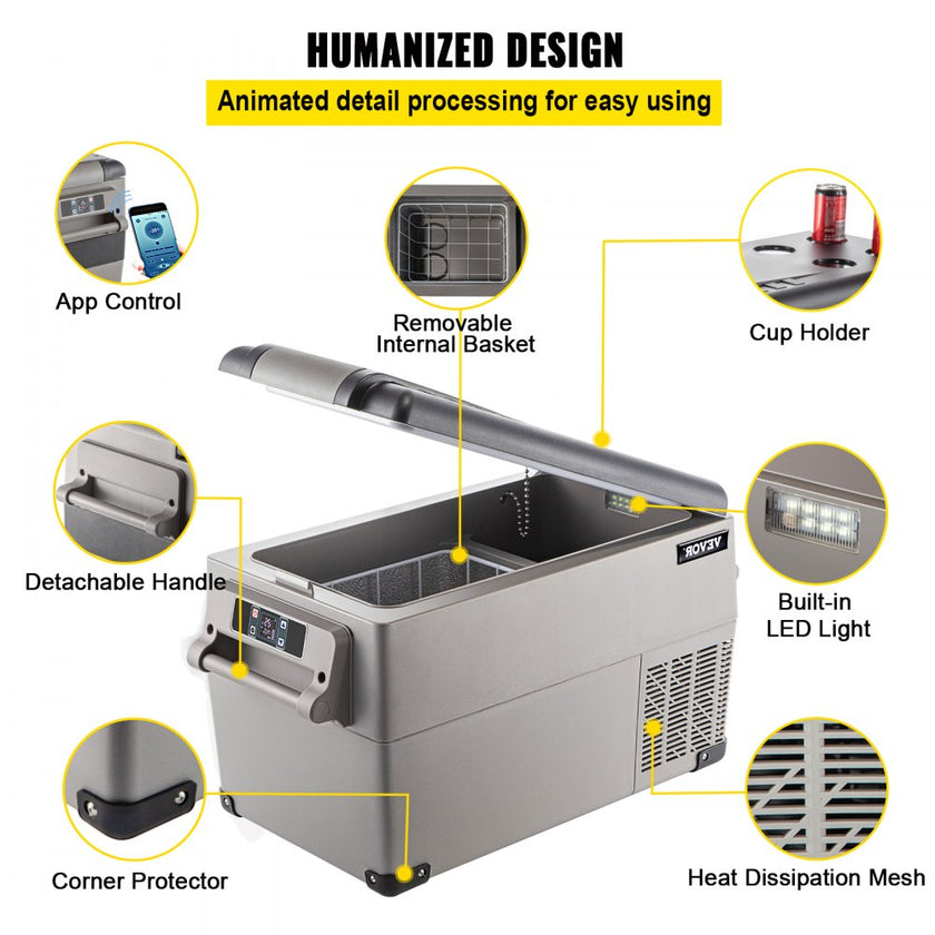 VEVOR Portable Refrigerator 37 Quart(35 Liter),12 Volt Refrigerator App Control(-4?~68?), Car Refrigerator Dual Zone with 12/24v DC & 110-240v AC for Camping, Travel, Fishing, Outdoor or Home Use