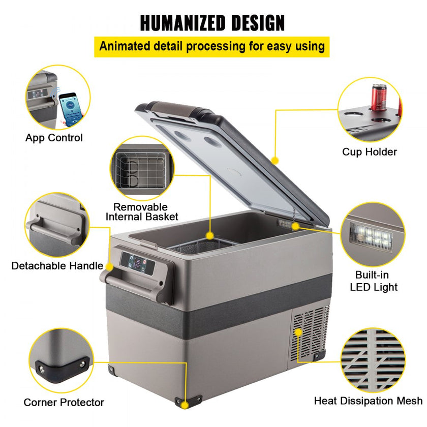 VEVOR 12 Volt Refrigerator 45L(48qt) Fast Cooling Portable Freezer with App Control(-4?~68?) Car Fridge with 12/24v DC & 110-240v AC for Travel, Camping and Home Use, 48 Quart, Black