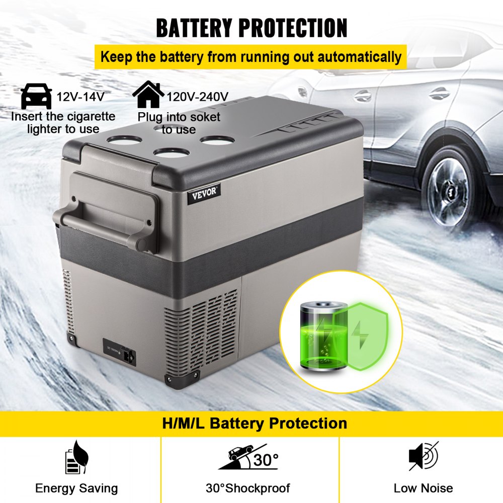 VEVOR 12 Volt Refrigerator 45L(48qt) Fast Cooling Portable Freezer with App Control(-4?~68?) Car Fridge with 12/24v DC & 110-240v AC for Travel, Camping and Home Use, 48 Quart, Black