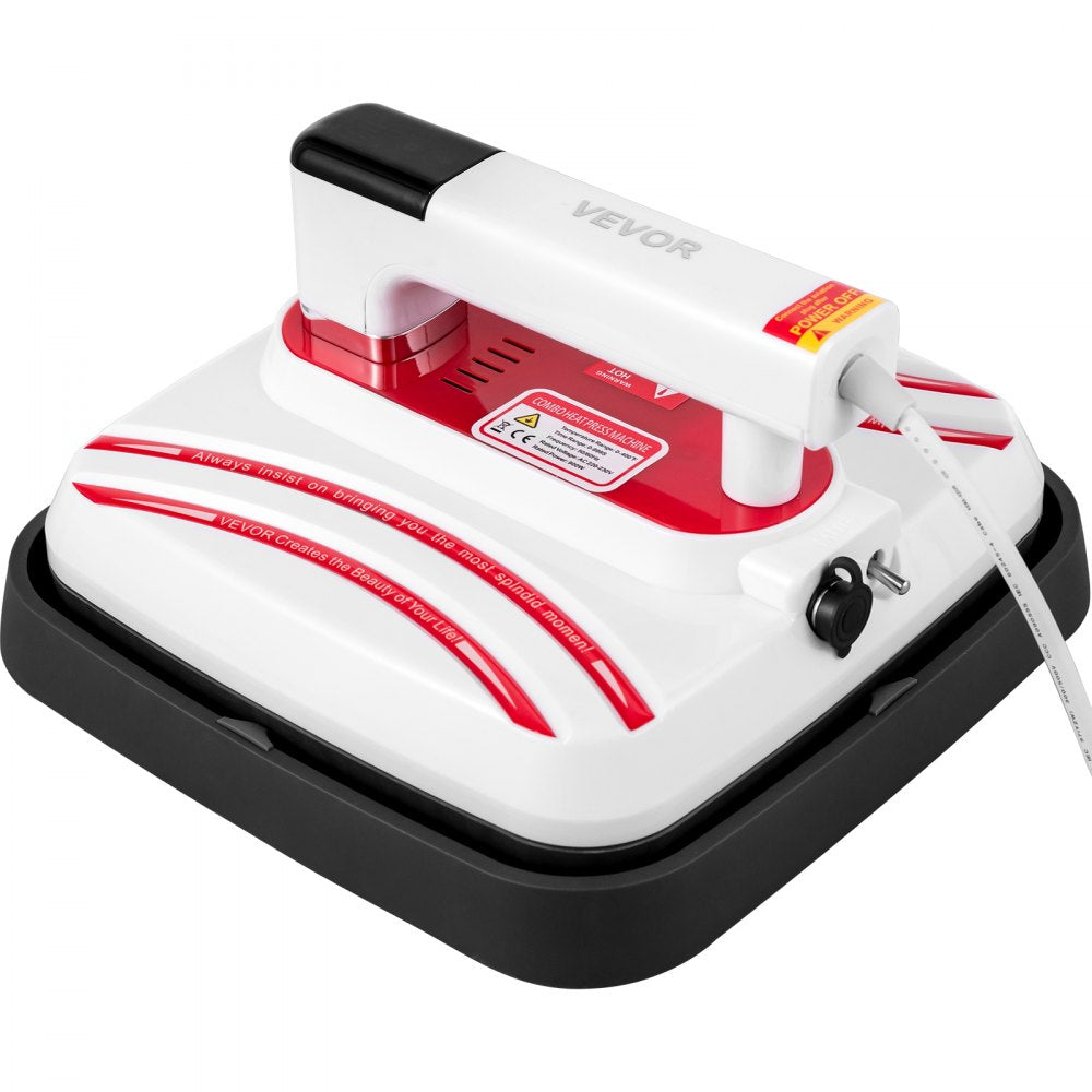 VEVOR Heat Press 10 x 10 800W Portable Easy Mini Press Vibration Function Red Mini Press Easy Press for DIY T-Shirt Hat/Cap with Sensitive Touch Screen Display & Double-Tube Heating