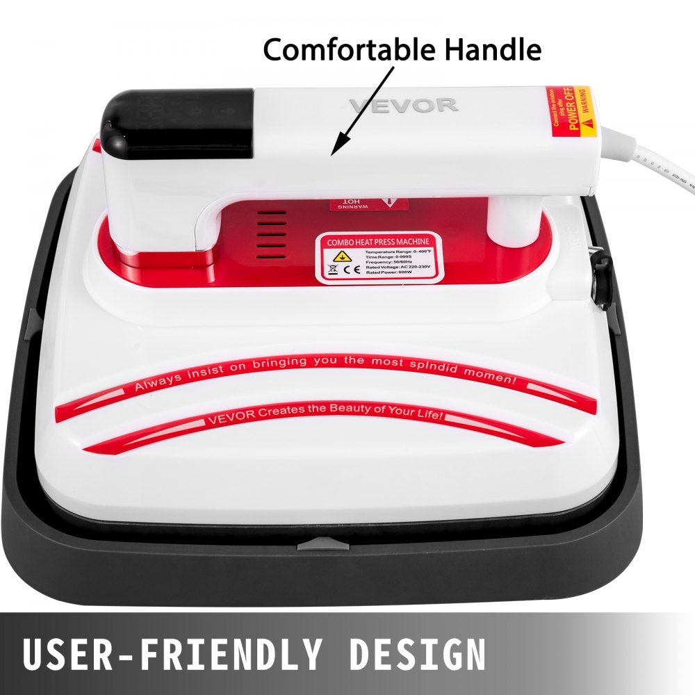 VEVOR Heat Press 10 x 10 800W Portable Easy Mini Press Vibration Function Red Mini Press Easy Press for DIY T-Shirt Hat/Cap with Sensitive Touch Screen Display & Double-Tube Heating