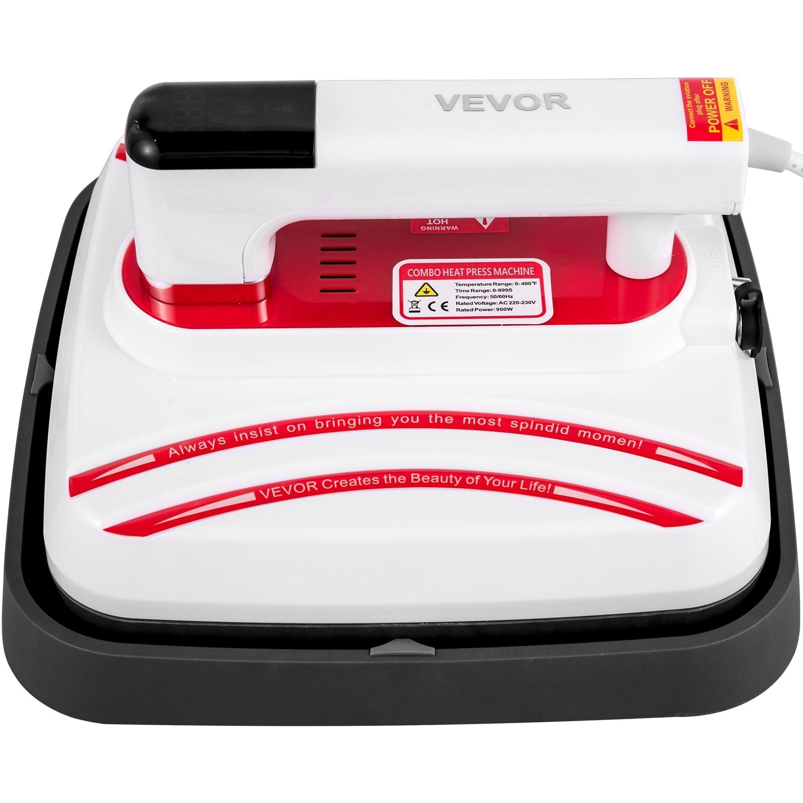 VEVOR Heat Press 10 x 10 Inch Easy Press 4 in 1 800W Red Portable Easy Mini Press Heat Double-Tube Heating Press Machine Mini Press DIY Mugs, Caps, T-Shirts and Plates with Sensitive Touch Screen