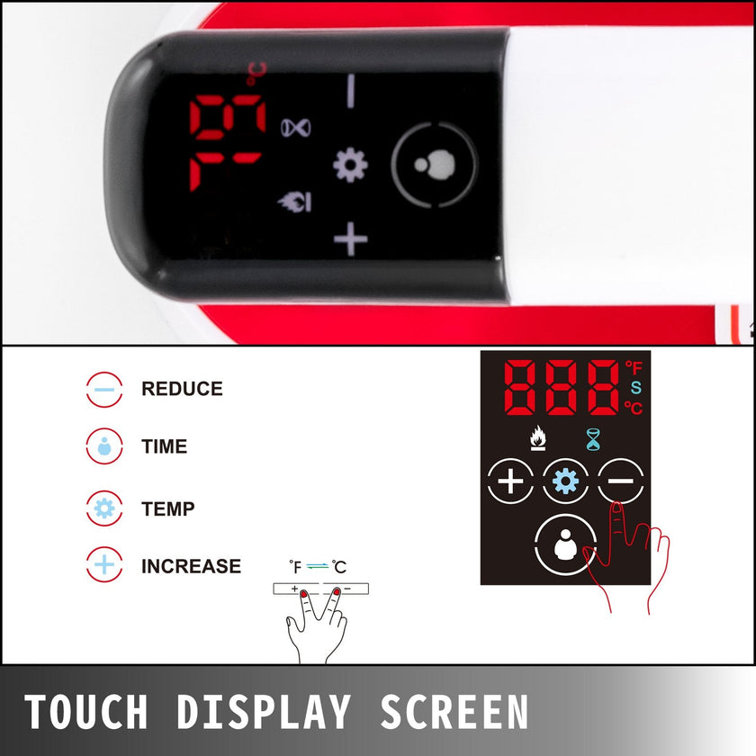 VEVOR Heat Press 10 x 10 Inch Easy Press 4 in 1 800W Red Portable Easy Mini Press Heat Double-Tube Heating Press Machine Mini Press DIY Mugs, Caps, T-Shirts and Plates with Sensitive Touch Screen