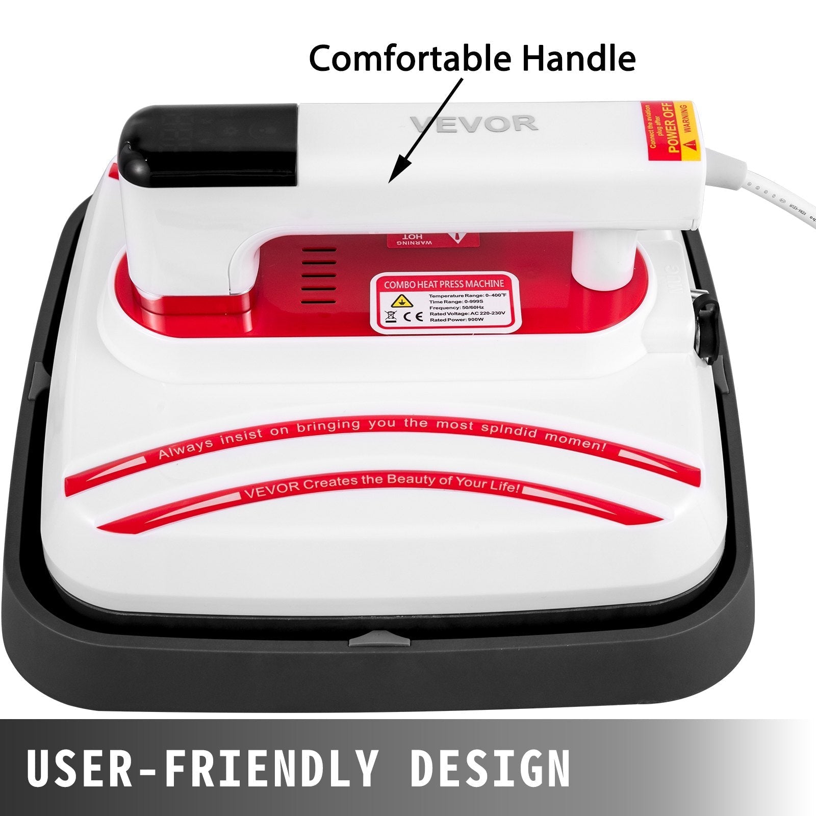 VEVOR Heat Press 10 x 10 Inch Easy Press 4 in 1 800W Red Portable Easy Mini Press Heat Double-Tube Heating Press Machine Mini Press DIY Mugs, Caps, T-Shirts and Plates with Sensitive Touch Screen