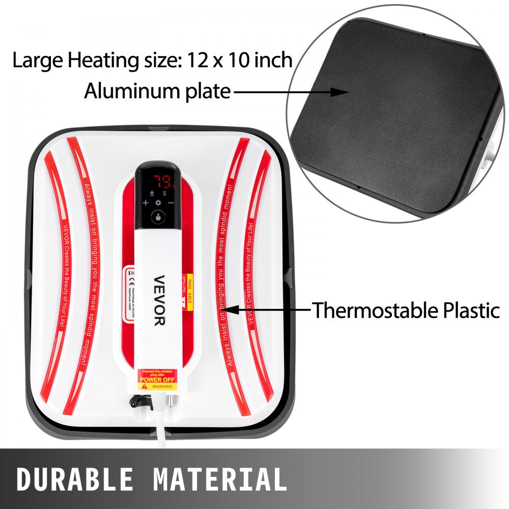 VEVOR Heat Press 12 x 10 Inch Easy Press 800W 4 in 1 Red Portable Easy Mini Press Vibration Function Press Machine Double-Tube Heating Mini Press for Mugs & Caps with Highly-Sensitive Touch Screen
