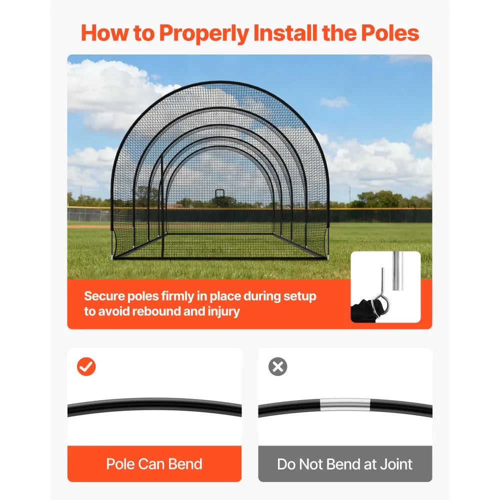 Baseball Batting Cage – 40 x 12 x 10 FT Freestanding Portable Hitting Cage with 4-Ply Knotless Polyester Net & Pitching Machine Opening