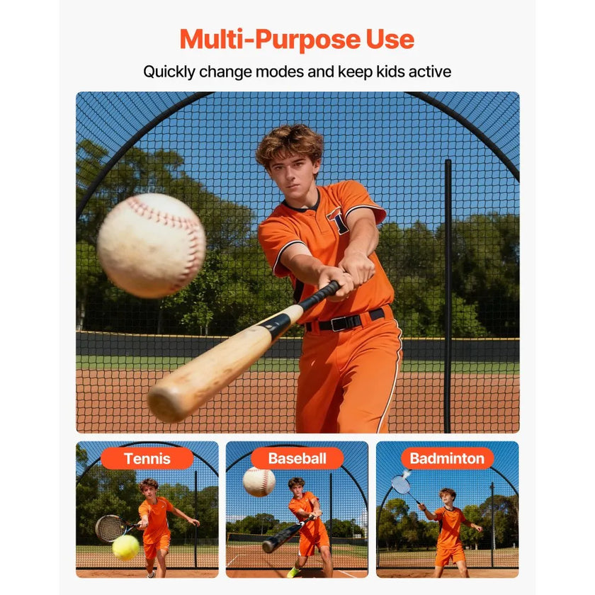 Baseball Batting Cage – 40 x 12 x 10 FT Freestanding Portable Hitting Cage with 4-Ply Knotless Polyester Net & Pitching Machine Opening