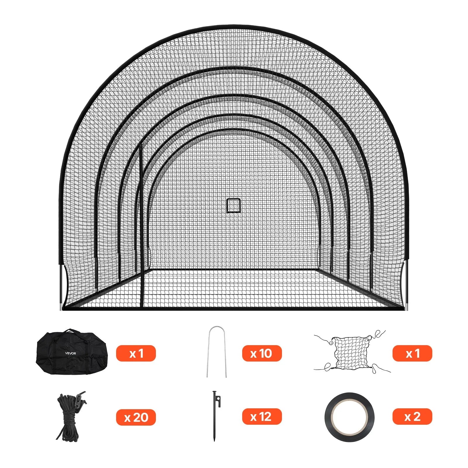 Baseball Batting Cage – 40 x 12 x 10 FT Freestanding Portable Hitting Cage with 4-Ply Knotless Polyester Net & Pitching Machine Opening