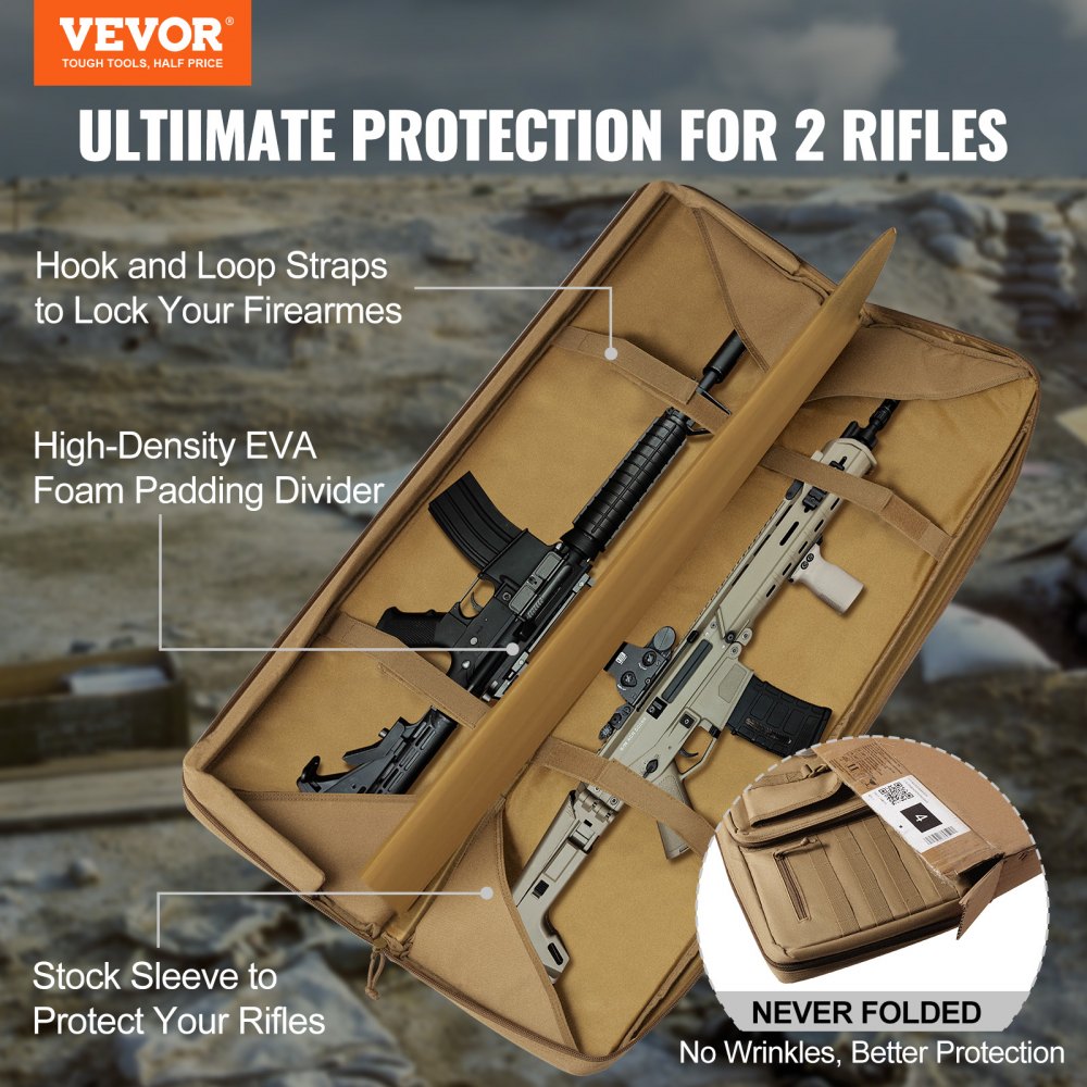 VEVOR Rifle Bag, 36 inch Tactical Double Long Gun Bag, Soft Rifle Case with Lockable Zipper, Portable Handle & Shoulder Strap, 3 Large Storage Pockets Rifle Case for Two 34