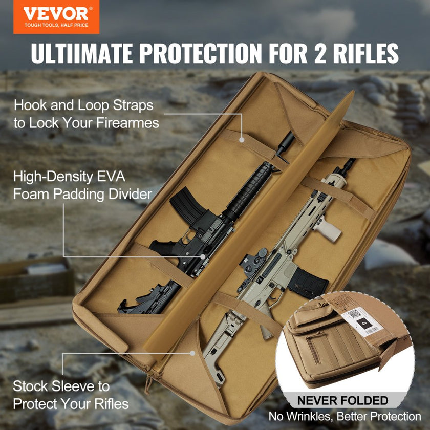 VEVOR Rifle Bag, 36 inch Tactical Double Long Gun Bag, Soft Rifle Case with Lockable Zipper, Portable Handle & Shoulder Strap, 3 Large Storage Pockets Rifle Case for Two 34