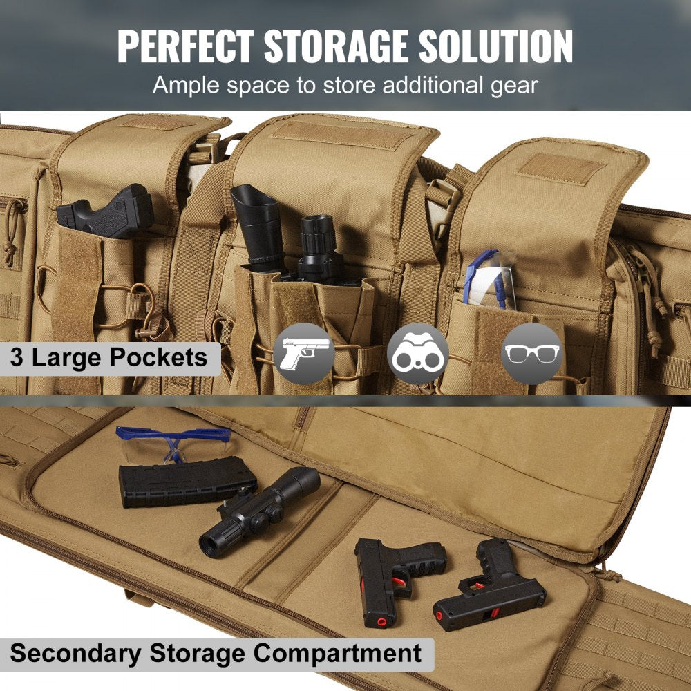 VEVOR Rifle Bag, 36 inch Tactical Double Long Gun Bag, Soft Rifle Case with Lockable Zipper, Portable Handle & Shoulder Strap, 3 Large Storage Pockets Rifle Case for Two 34