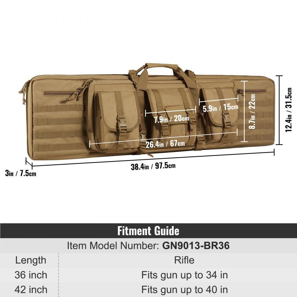 VEVOR Rifle Bag, 36 inch Tactical Double Long Gun Bag, Soft Rifle Case with Lockable Zipper, Portable Handle & Shoulder Strap, 3 Large Storage Pockets Rifle Case for Two 34
