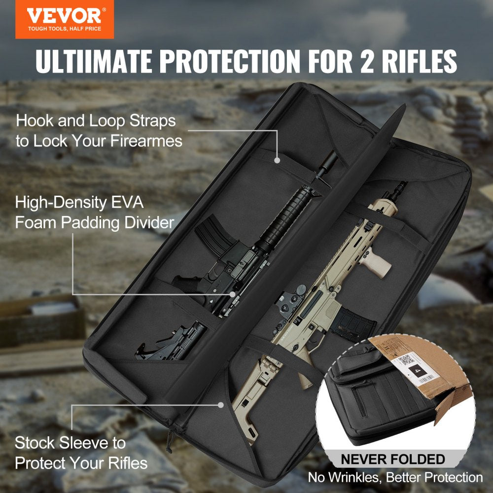 VEVOR Rifle Bag, 42 inch Tactical Double Long Gun Bag, Soft Rifle Case with Lockable Zipper, Portable Handle & Shoulder Strap, 3 Large Storage Pockets Rifle Case for Two 40