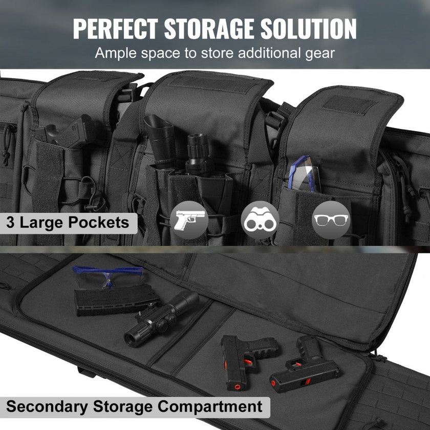 VEVOR Rifle Bag, 42 inch Tactical Double Long Gun Bag, Soft Rifle Case with Lockable Zipper, Portable Handle & Shoulder Strap, 3 Large Storage Pockets Rifle Case for Two 40