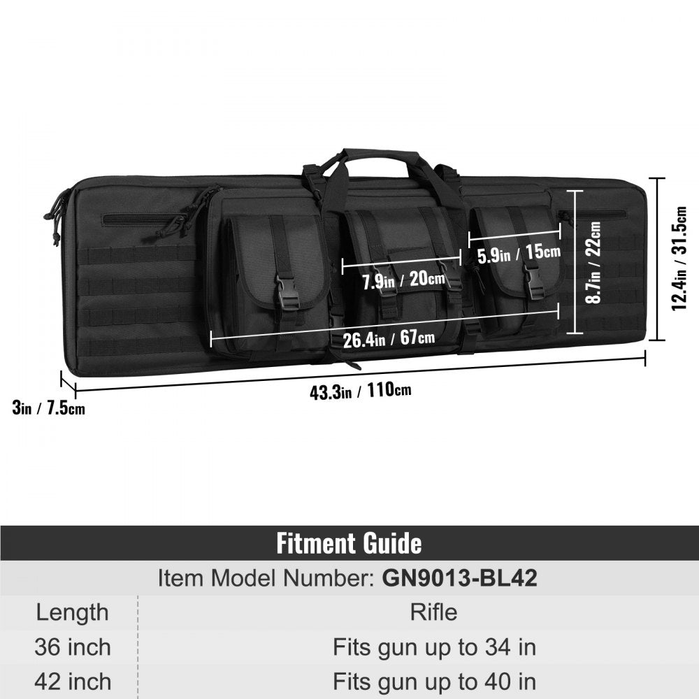 VEVOR Rifle Bag, 42 inch Tactical Double Long Gun Bag, Soft Rifle Case with Lockable Zipper, Portable Handle & Shoulder Strap, 3 Large Storage Pockets Rifle Case for Two 40