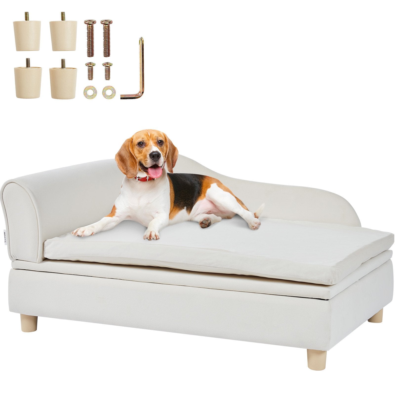 VEVOR Pet Sofa, Dog Couch for Large-Sized Dogs and Cats, Soft Velvety Dog Sofa Bed, 110 lbs Loading Cat Sofa, White