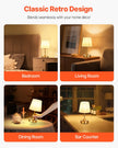 VEVOR Cordless Table Lamp Rechargeable Battery Small Lamp Fabric Shade Gold
